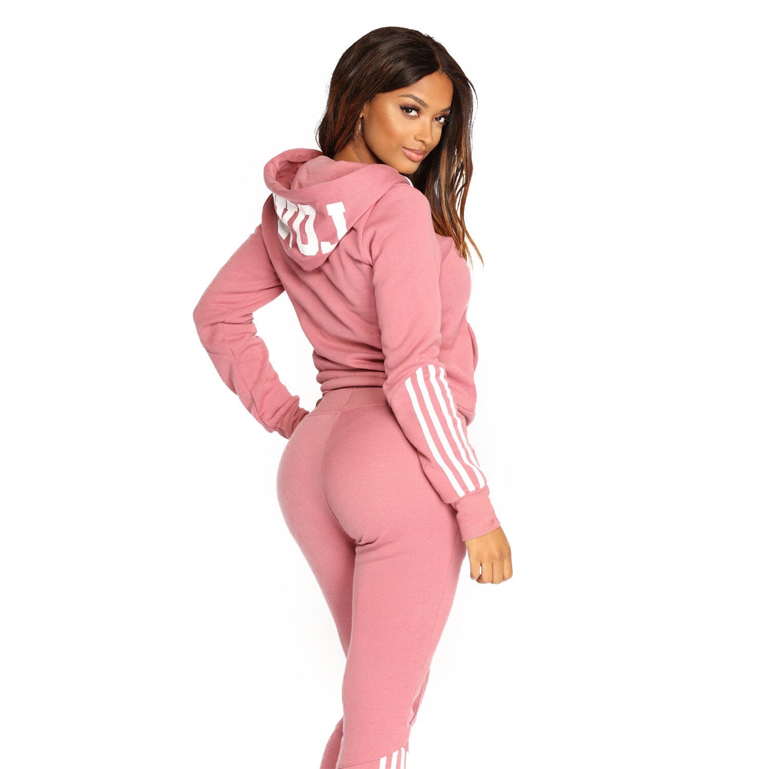 Zipper Sweatshirt Pants Two Piece Set Women Long Sleeve Stripe Hooded Tracksuit Cloth Blouse Pant Suit Fitness Running Outdoor Sports Clothings Set
