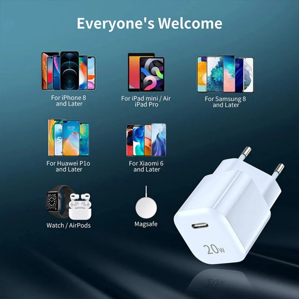 Fast USB PD Wall Charger EU Plug for iPhone 14 Pro Max, Hui Mate50, Samsung S23