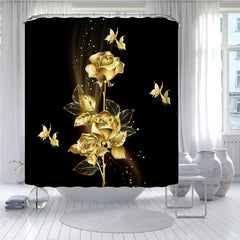 1/3/4PCS Gold Rose Butterfly Waterproof Shower Curtain Non-toxic Dustproof Toilet Seat Cushion Set