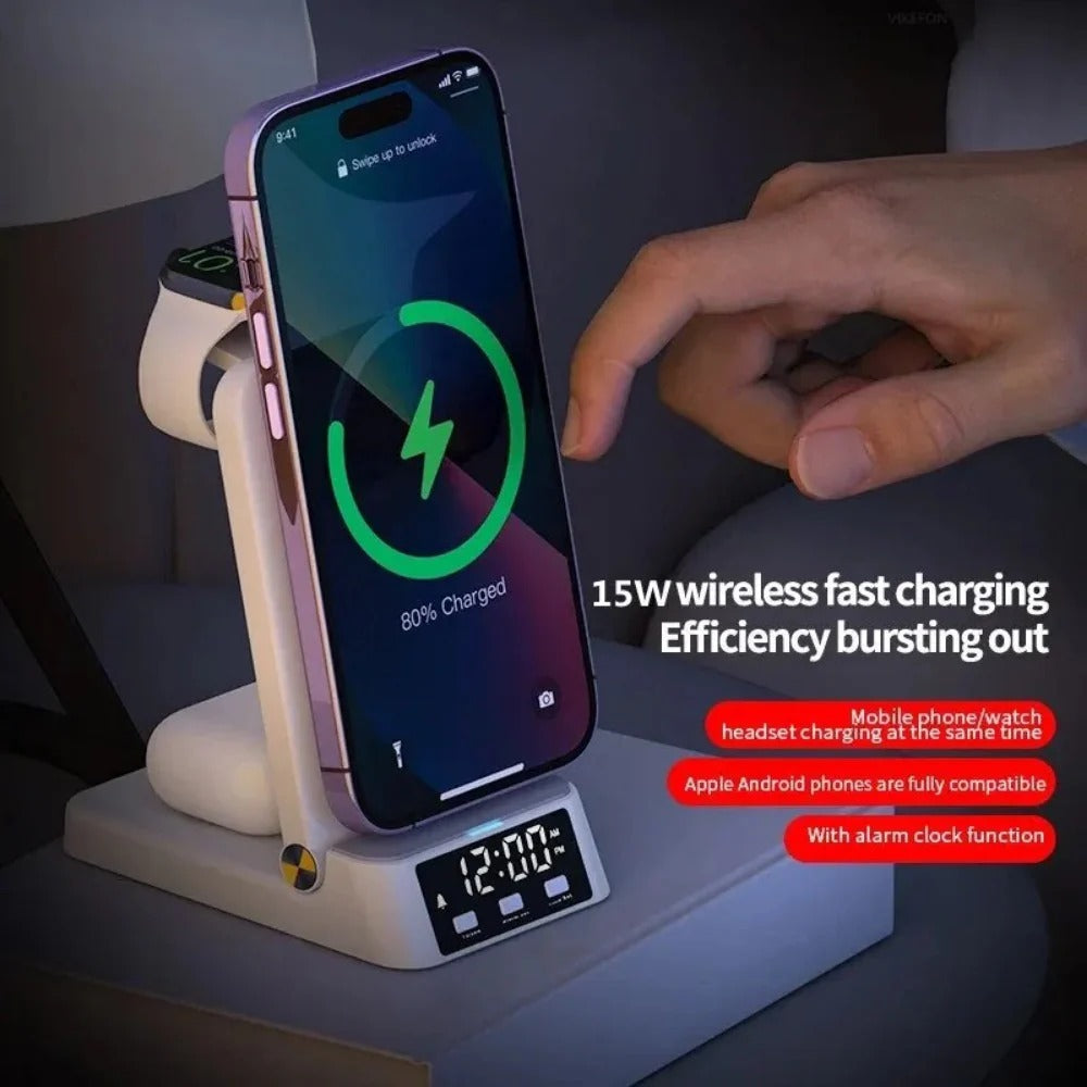 15W 4-in-1 Wireless Charger Stand for iPhone, Samsung, Apple Watch, AirPods