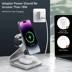 Magnetic 3-in-1 Wireless Charger for iPhone 15/14/13, Apple Watch, AirPods Pro