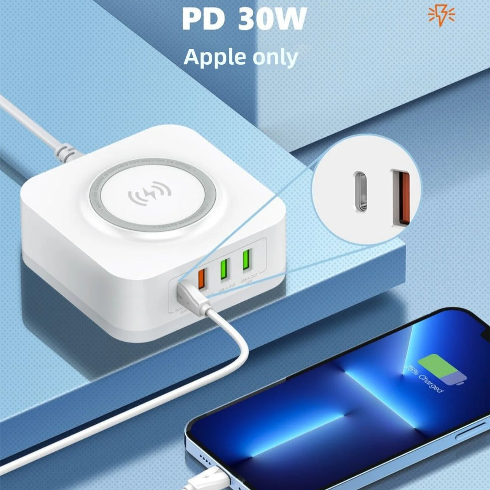 Fast Wireless Charger 30W PD3.0, 18W QC3.0, Dual USB-A, EU Plug for iPhone 14 Pro Max, Samsung S22, P50