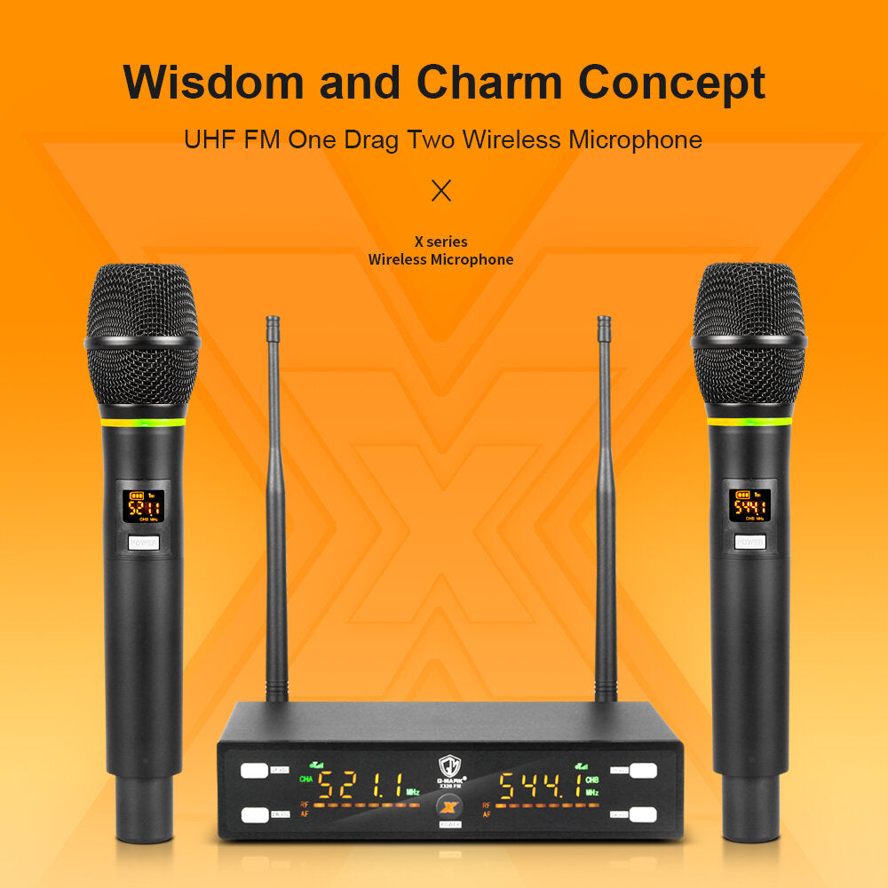 Wireless Microphone Professional Karaoke Metal Body Frequency Adjustable 80M Distance for Stage Show Party Meetin
