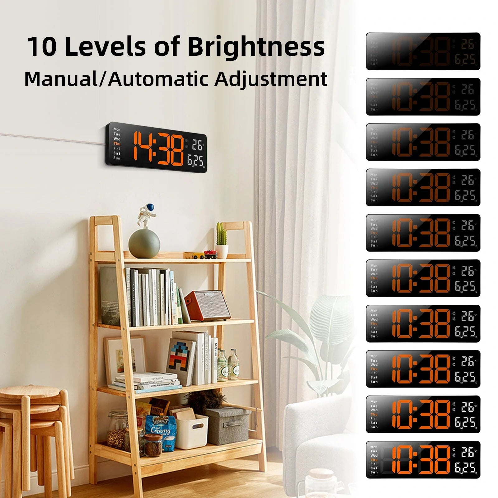 13-Inch LED Digital Wall Clock with Remote, Auto Brightness, Temperature, Date, Week Display - Ideal for Home, Office, Classroom