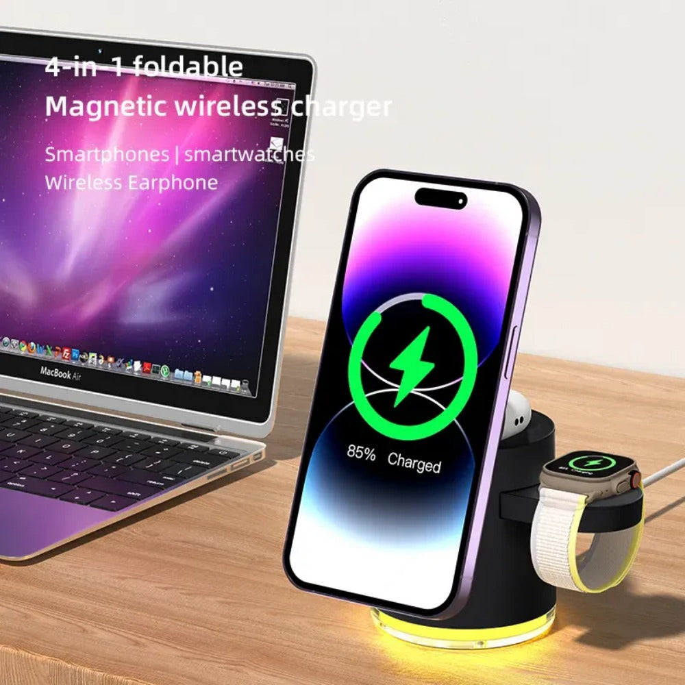 3-in-1 15W Wireless Charger & Night Light for iPhone 15/14/13, Mate60 Pro, Samsung Galaxy Z Flip4