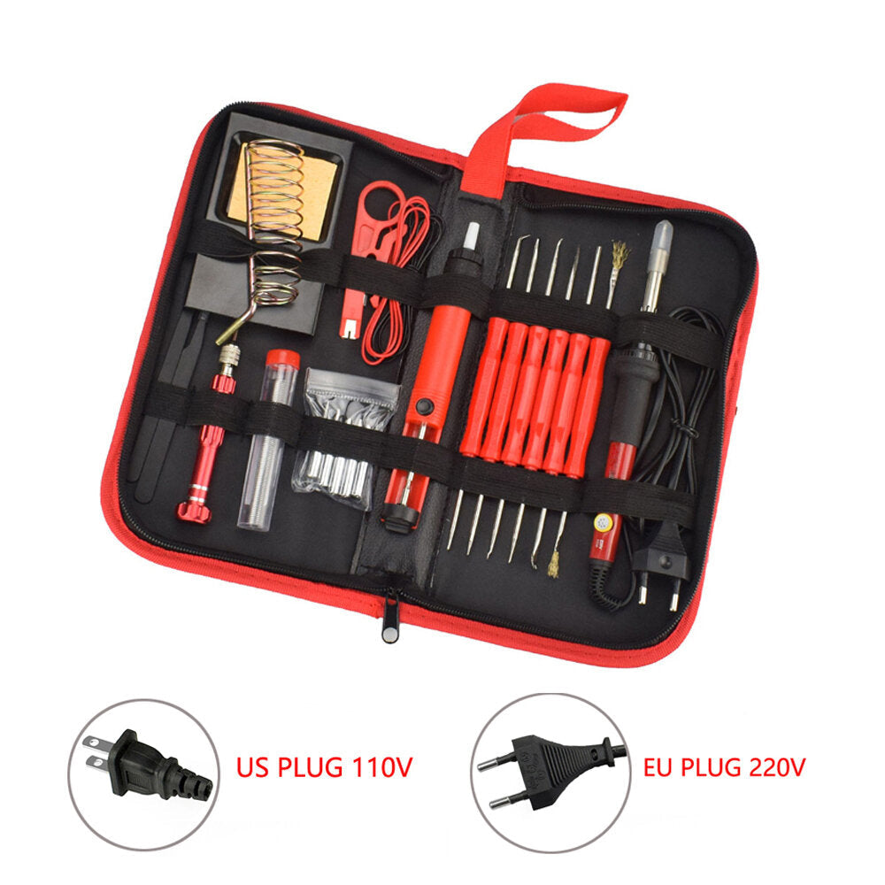 26Pcs 60W Multi-functional Electric Solder Iron Kit Screwdriver Desoldering Pump Tip Wire Pliers + Tool Bag EU Plug/US Plug