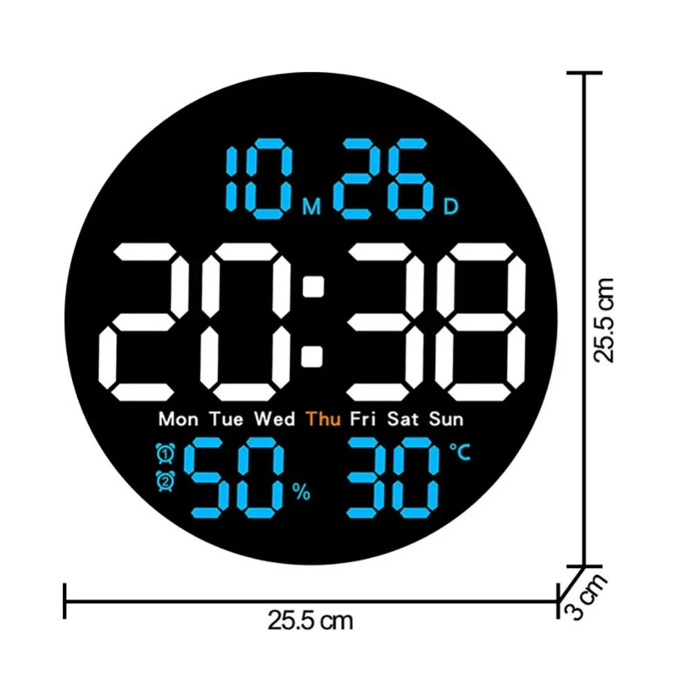 10-Inch LED Digital Wall Clock with Remote, Auto Dimming, Alarm, Temperature, Humidity, Date, Week Display for Home, Office