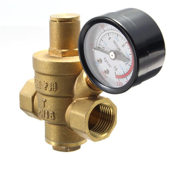 1/2' Inch Brass Water Pressure Reducing Regulator Reducer & Gauge Adjustable