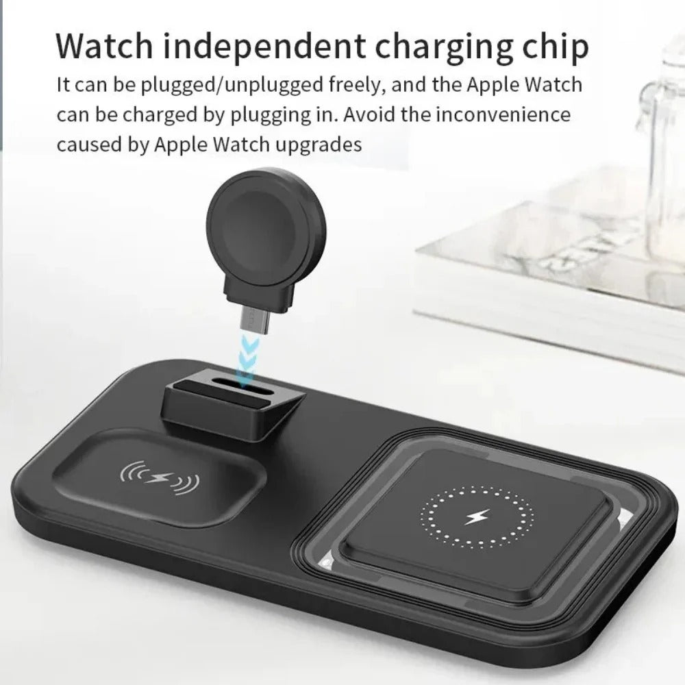 3-in-1 15W Wireless Charger Stand: Fast Charging for iPhone, Apple Watch, Earphones