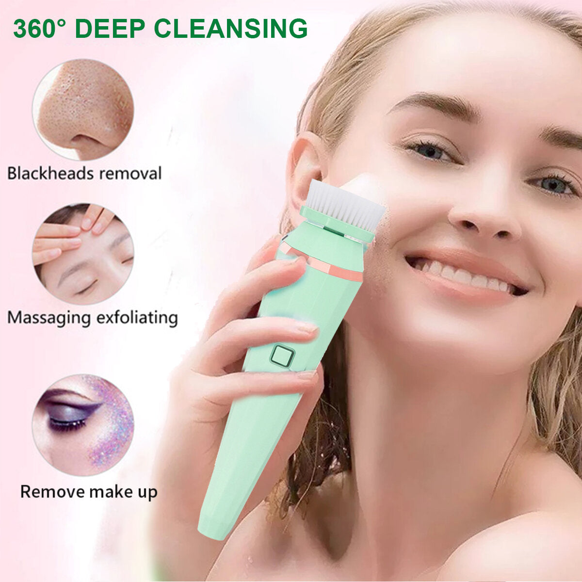 Electric Facial Wash Brush Waterproof Silicone Facial Cleanser4-in-1Cleaner