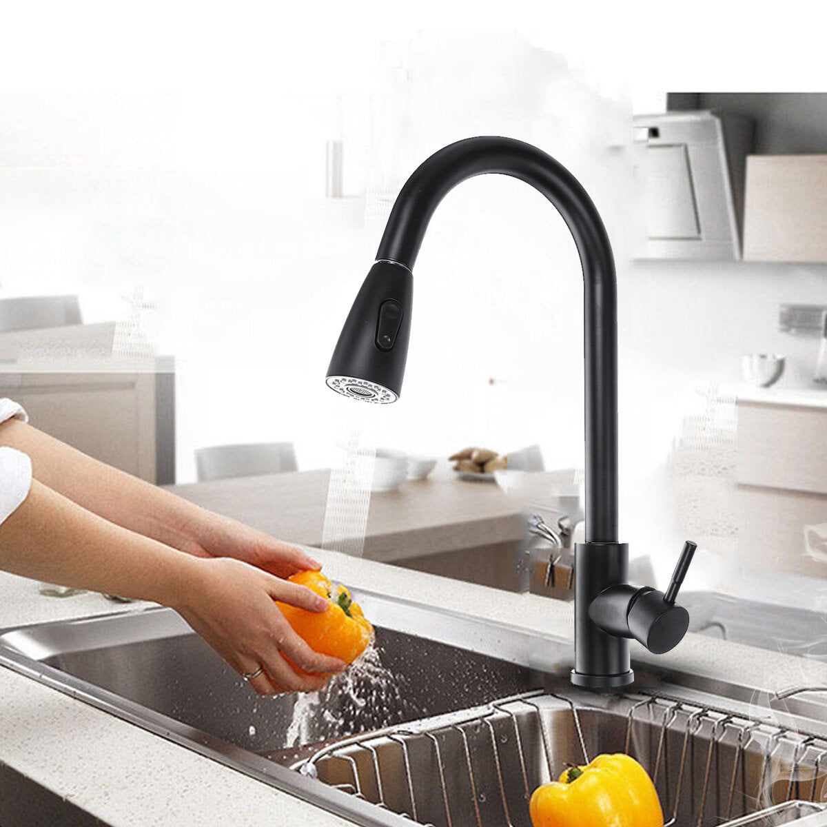 Modern Kitchen Sink Mixer Taps Swivel Spout Single Handle Tap Chrome Faucet