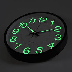 12" 12 Inch Luminous Wall Clock Glow In The Dark Silent Quartz Indoor/Outdoor Green Noctilucent