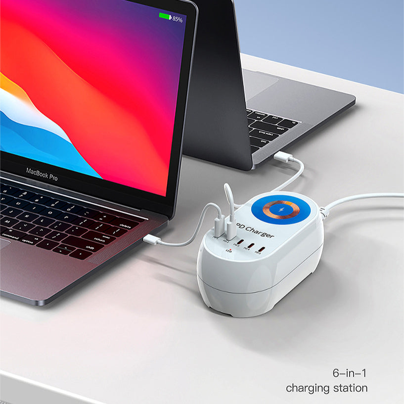 140W GaN 5-Port USB PD Charger with 15W Wireless Dock for iPhone, Samsung, Laptops & Tablets