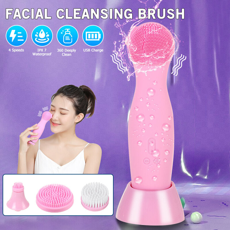 Electric Facial Wash Brush Waterproof Silicone Facial Cleanser4-in-1 Cleaner