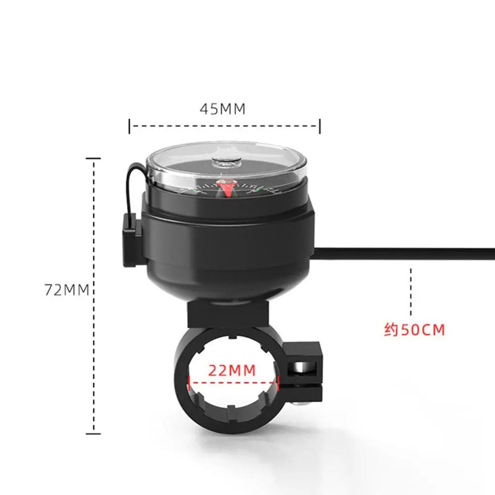 Universal Motorcycle USB Charger & Compass - Waterproof Handlebar Mount