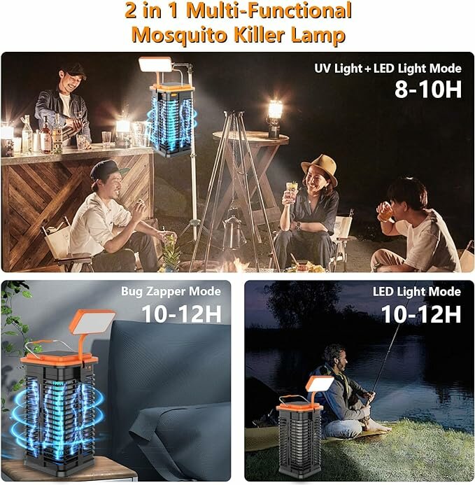 Solar Bug Zapper with LED Light, 4000mAh Battery, Cordless for Indoor/Outdoor