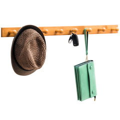 Coat Hanger Wall Mounted Rack Rail Hook Bamboo Wooden Shelf Clothes Hat Towel Holder