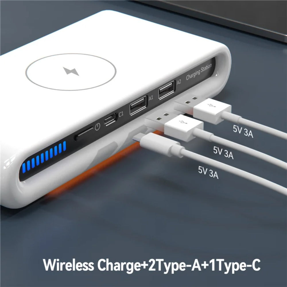 4-in-1 Wireless Charger Stand with LED Light, Type-C PD USB for iPhone, Samsung, Xiaomi