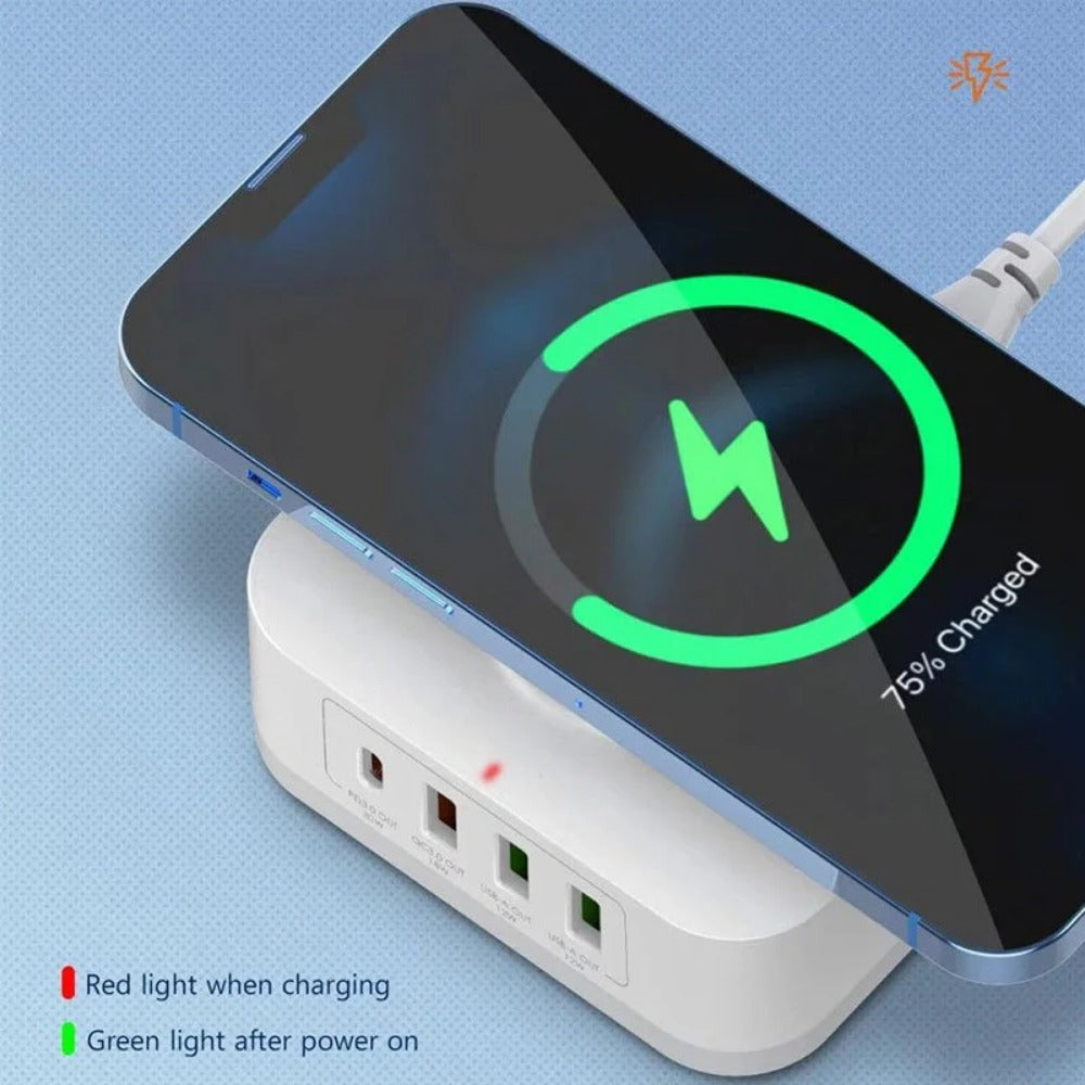 Fast Wireless Charger 30W PD3.0, 18W QC3.0, Dual USB-A, EU Plug for iPhone 14 Pro Max, Samsung S22, P50