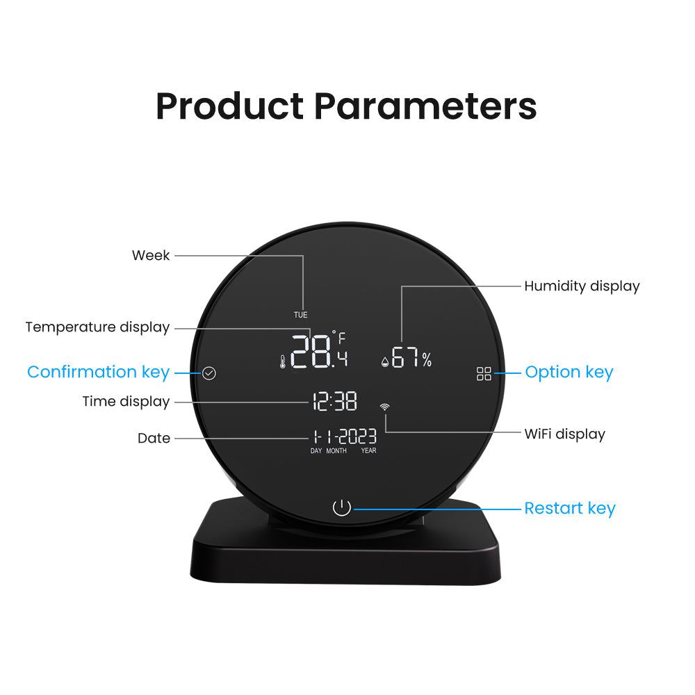 3-in-1 Tuya WiFi IR Remote Controller with Alarm Clock, Temperature & Humidity Sensor - Compatible with Alexa & Google Home