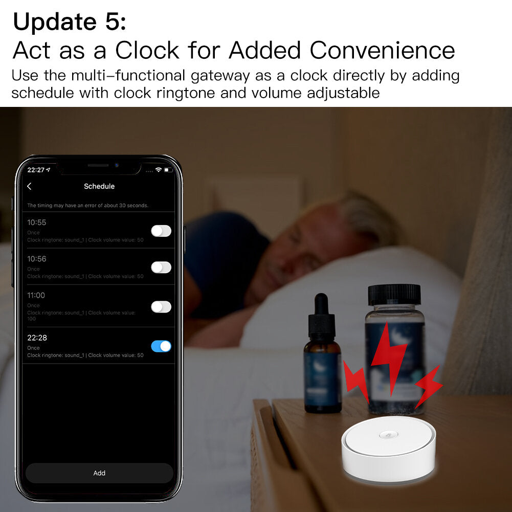 Upgrade WIFI Multi-mode Smart Gateway Clock Alarm WiFi Bluetooth Mesh Hub Work with Tuya Smart App Voice Control via Alexa Google Home