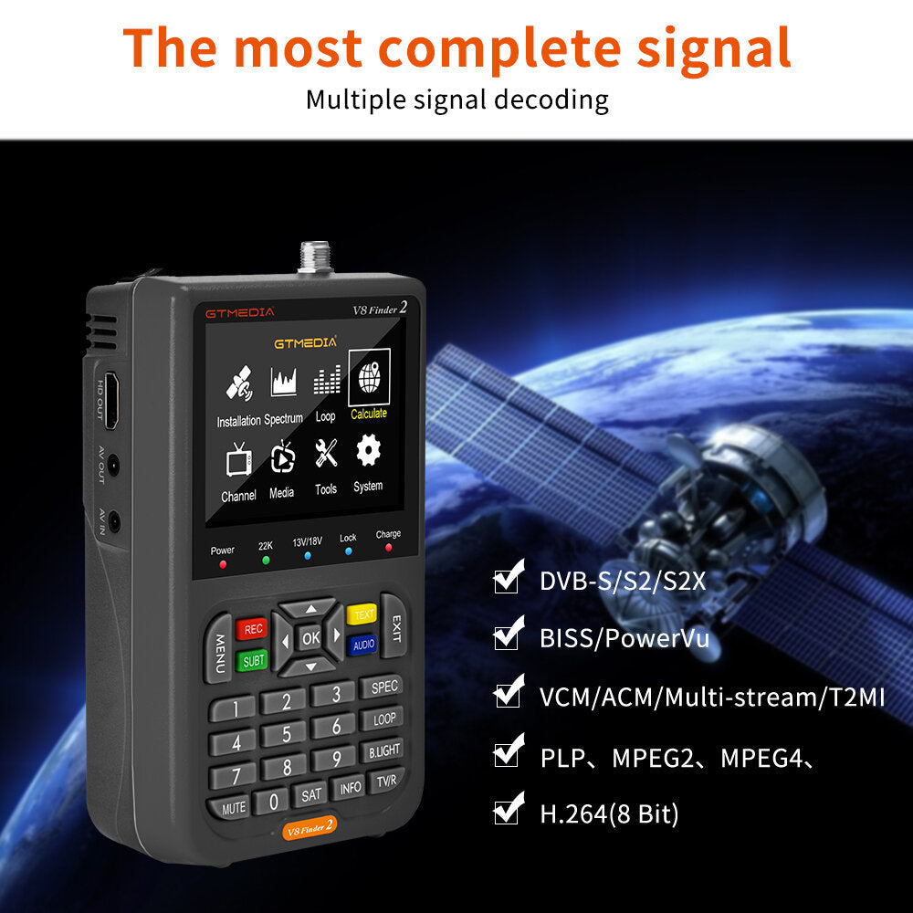 Handheld Satellite Meter 3.5 Inch High Definition LCD Screen DVB-S/S2 MPEG-2/4 H.264(8 Bit) Satellite Finders