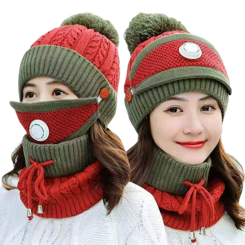 Cotton Knit Windbreak Winter Warmth Cute Riding Protection Suit Bicycle Caps Bike Skiing Camping Winter Hat Scarf Mask Suit