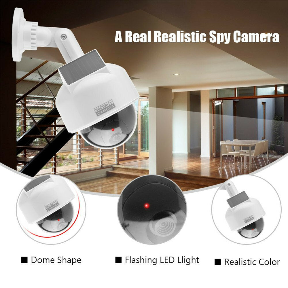 CCTV Camera Solar Power Video Surveillance Outdoor Fashing Red LED Simulation Battery Security Dome Cam