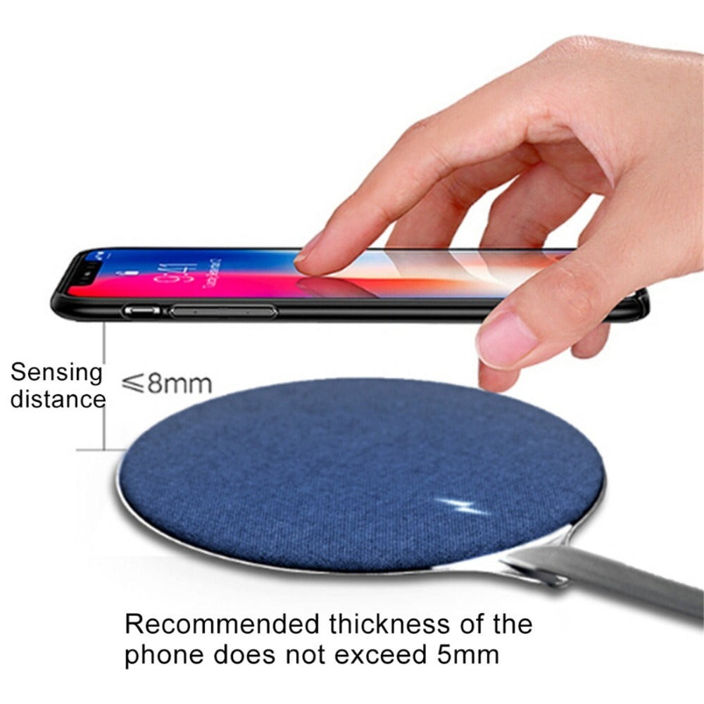 Fast Qi Wireless Charger Pad - Metal Cloth Mat for iPhone & Samsung 9V 7.5W