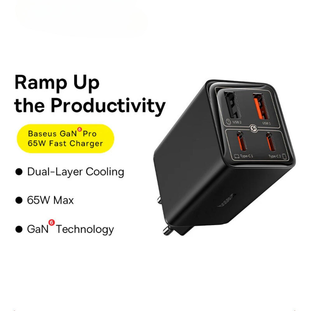 [GaN Tech] GaN6 Pro 65W 4-Port USB Charger Fast Charging Adapter + 100W Cable