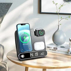 15W 3-in-1 Wireless Charger with Alarm Clock for iPhone, Samsung, Hui, AirPods, iWatch