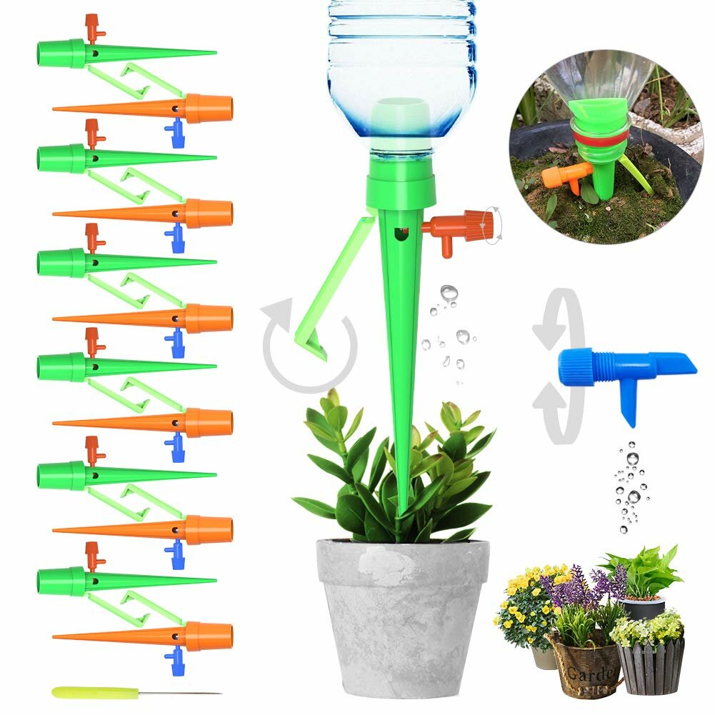 6Pcs/12Pcs Upgraded Automatic Watering Device Adjustable Water Flow Dripper With Switch Control Valve Bracket Design DIY Drip Irrigation for Plants Indoor Household Waterers Bottle