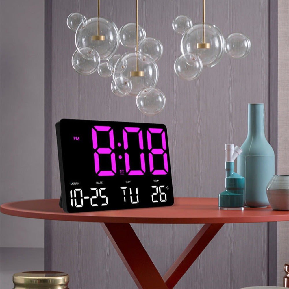 Large Digital LED Wall Clock: Remote Control, Adjustable Brightness, Temperature, Date, Week, 12/24H - Home/Office/Classroom