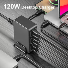 120W 6-Port USB PD Charger, Fast Charging Station for iPhone, Hui, Samsung, Xiaomi