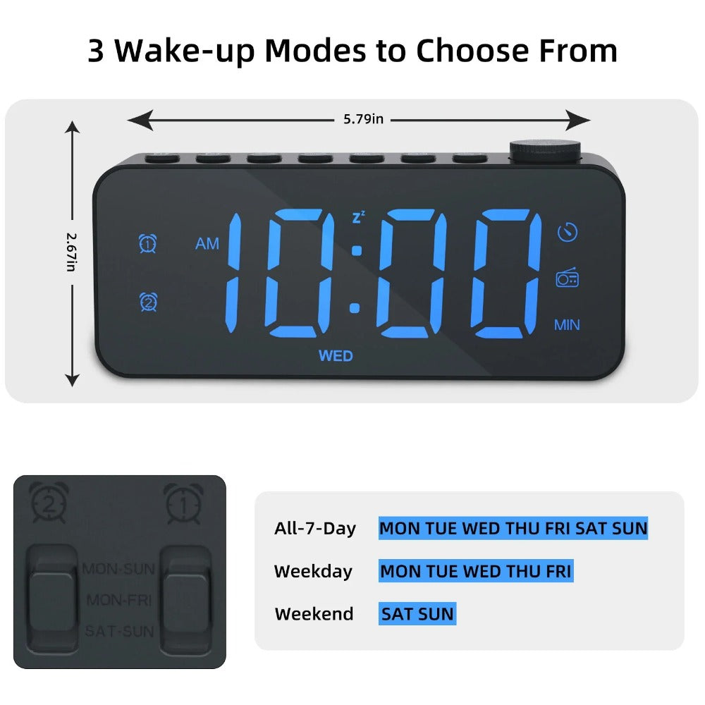 LED Digital Alarm Clock with FM Radio, Dual Alarm, Snooze, USB Charging Port, and Dimmable Night Light for Bedroom, Office