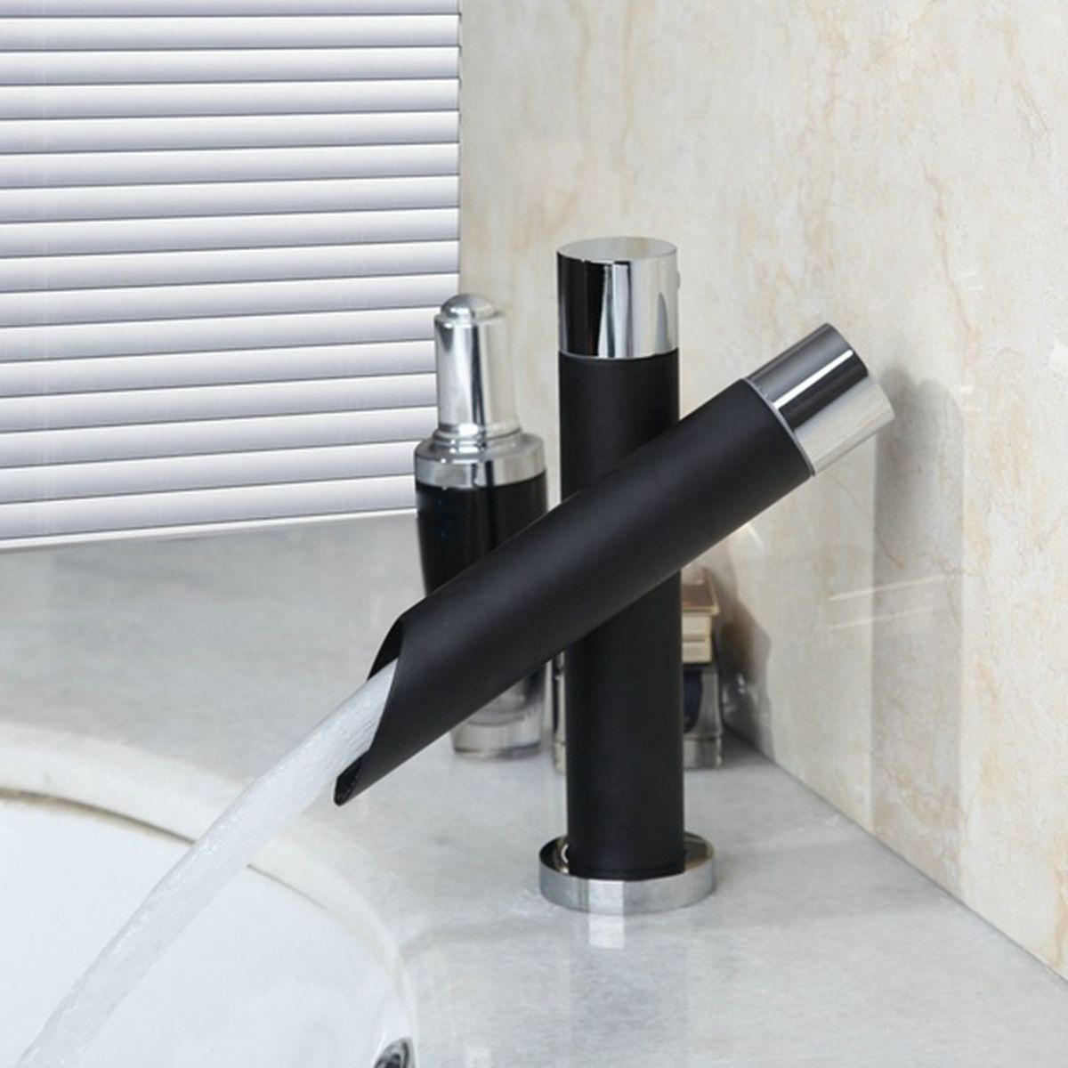 Modern Unique Bathroom Basin Faucet Single Handle Kitchen Sink Mixer Tap Waterfall Black