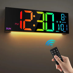 16" LED Digital Wall Clock with Remote, RGB Display, Auto Brightness, Date, Temperature - Ideal for Living Room, Bedroom, Office Decor