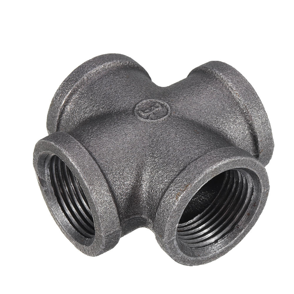 1/2" 3/4" 1" Cross 4 Way Pipe Fitting Malleable Iron Black Female Tube Connector