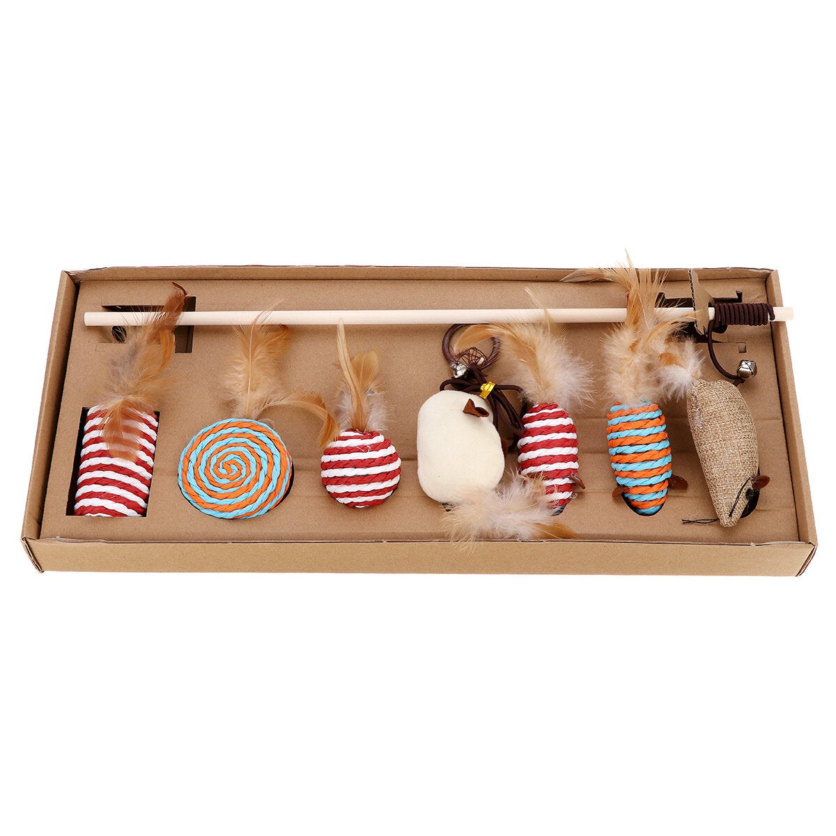 7Pcs Ball Pet Cat Toy Set Feather Teaser Wand Catnip Katten Sisal Speelgoed Yuko Cat Toy Box Set