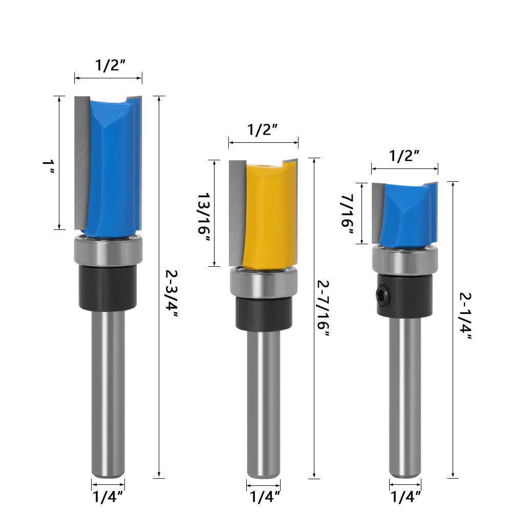 1/4inch/6mm Shank Flush Trim Router Bit Pattern Bit Top Bottom Bearing Blade Template Wood Milling Cutter Carpenter