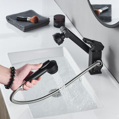 Bathroom Faucet Pull-Out Sink Adjustable and Rotatable with Sprayer Two Flow Modes Modern Lavatory Basin