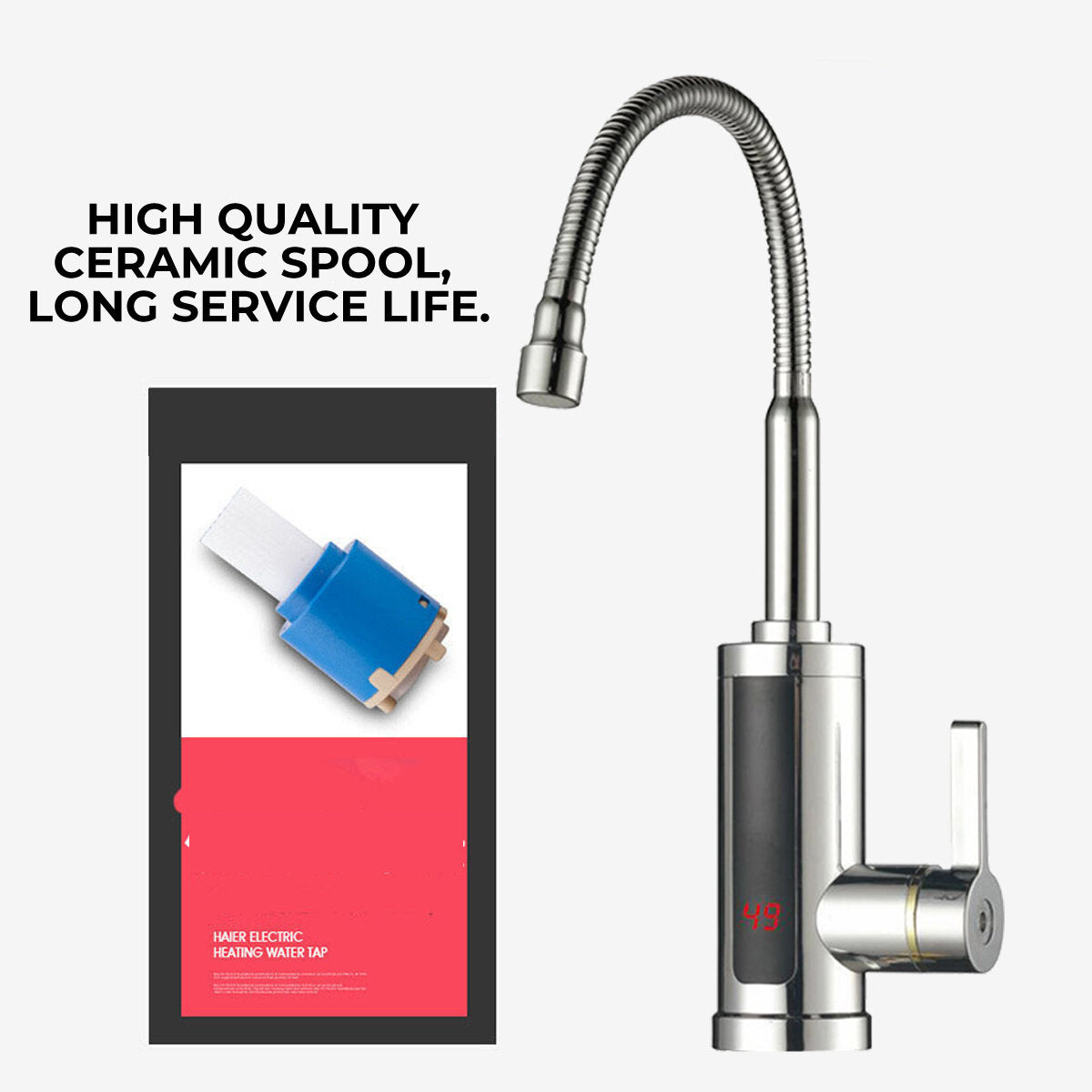 Electric Heating Faucet 2S Heating LED Ambient Light Temperature Display Instant Hot Water Tap3300W