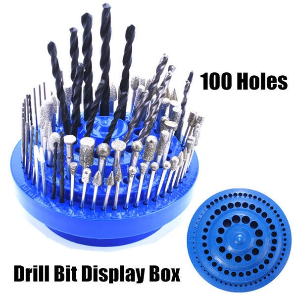 100 Holes Drill Bit Storage Case Multi-functional Plastic Round Shape Drill Bit Display Box Blue