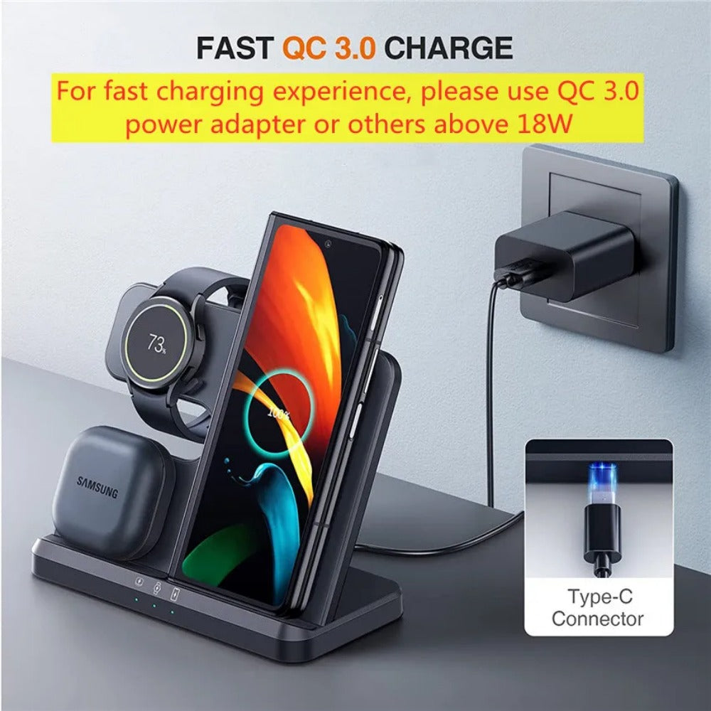 3-in-1 Wireless Charger Stand for Samsung Galaxy S23/S22/S21/S20/Note/Watch/Buds 15W Fast Charging Dock