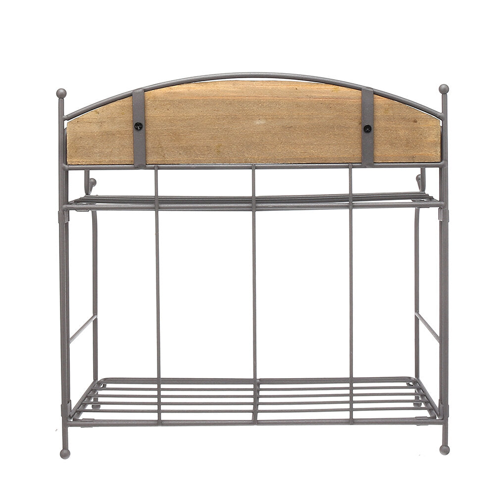 Brown / White 2-layers Metal Iron Storage Rack Decorative Storage Shelf