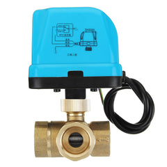 1/2" 3/4" 1" Blue Shell 3 Way Motorized Electric Brass T Ball Valve 3 Wire AC 220V Full Port