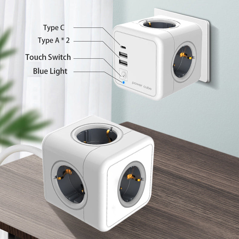 3-IN-1 German/EU Wall Socket Power Strip with USB/USB-C Charger & AC Outlets