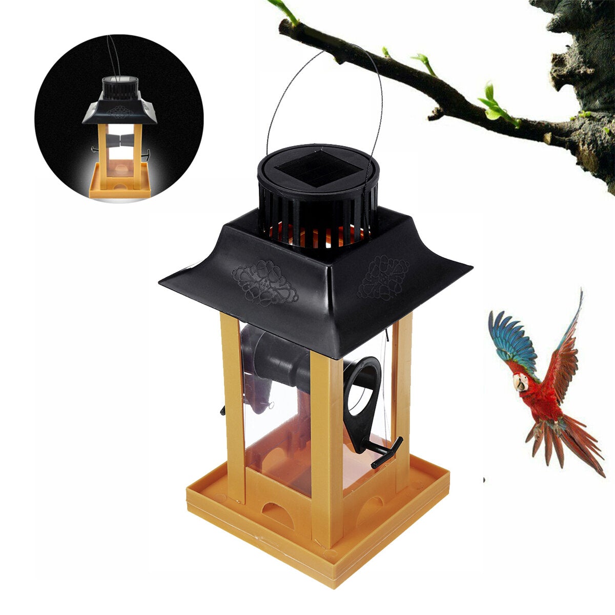 Bird Feeder Water with LED Light Hanging Garden Yard Outside Bird Drinker Tools for Yard Garden Outdoor Decoration