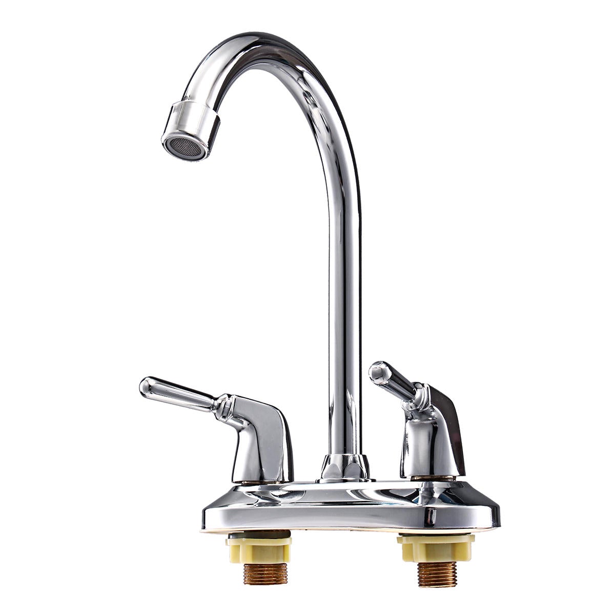 Kitchen Water Tap Dual Handle Faucet 360 Double Spout Sink Basin Mixer Bathroom