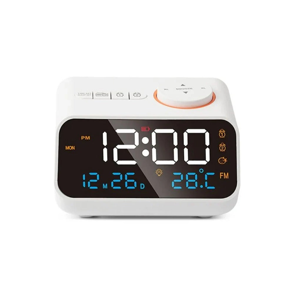 Digital FM Radio Alarm Clock with Dual Alarms, Snooze, Temperature, Date Display, and Memory Function